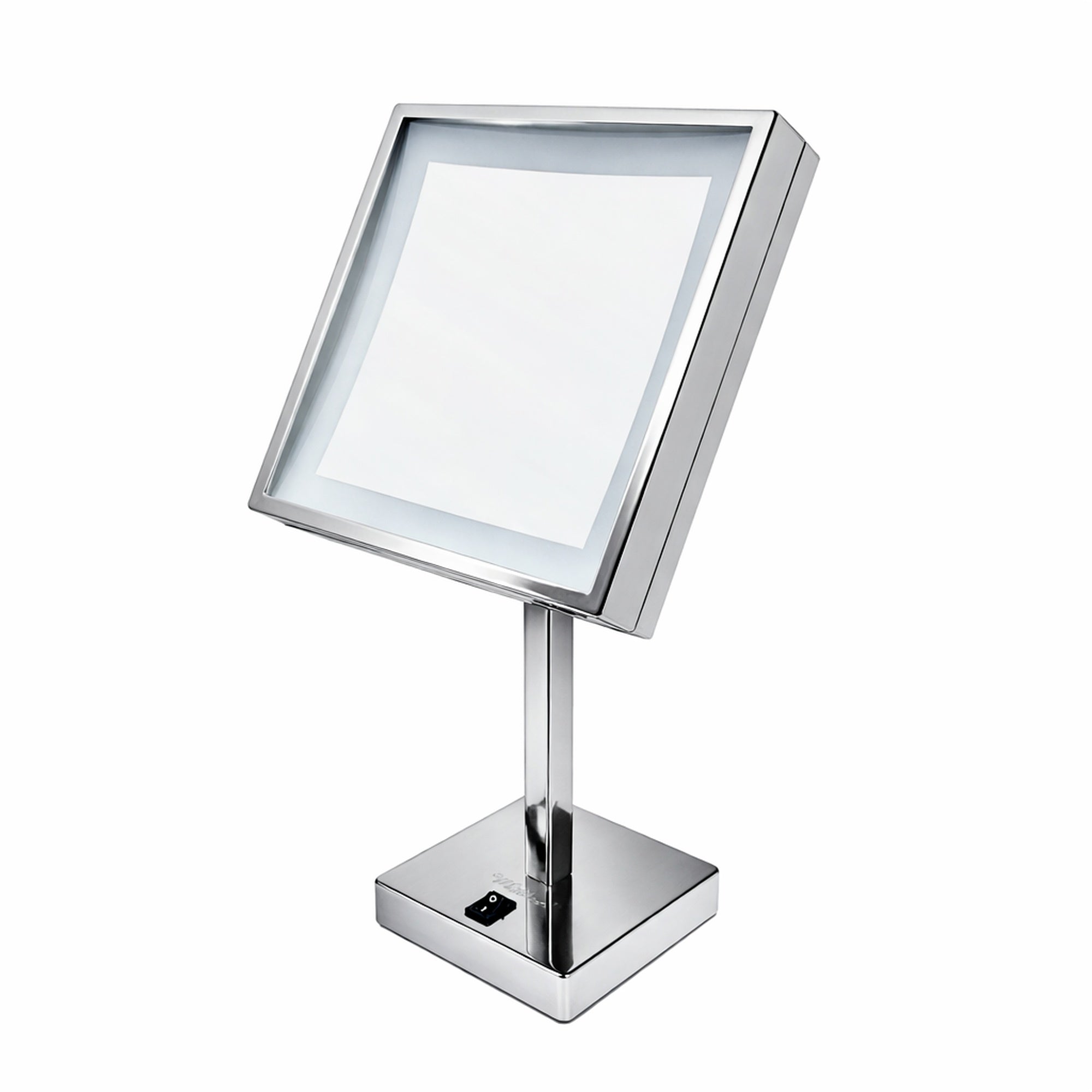Anodized aluminum body square freestanding LED 5X magnified vanity mirror
