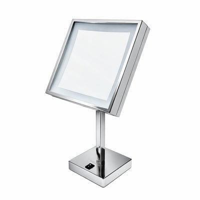 Anodized aluminum body square freestanding LED 5X magnified vanity mirror