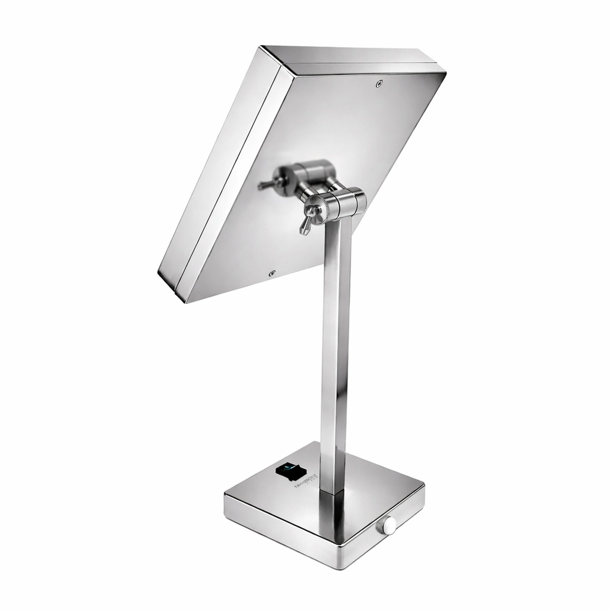 Anodized aluminum body square freestanding LED 5X magnified vanity mirror