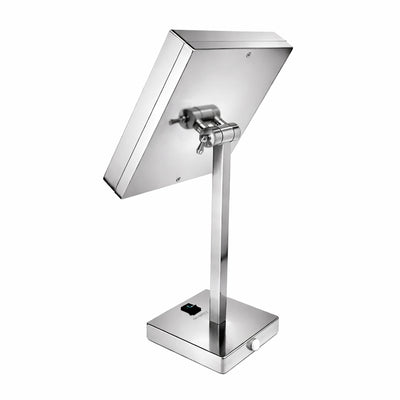 Anodized aluminum body square freestanding LED 5X magnified vanity mirror