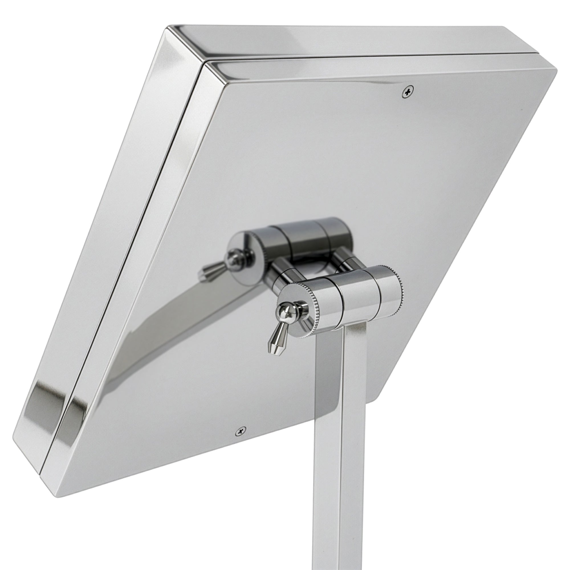 Anodized aluminum body square freestanding LED 5X magnified vanity mirror