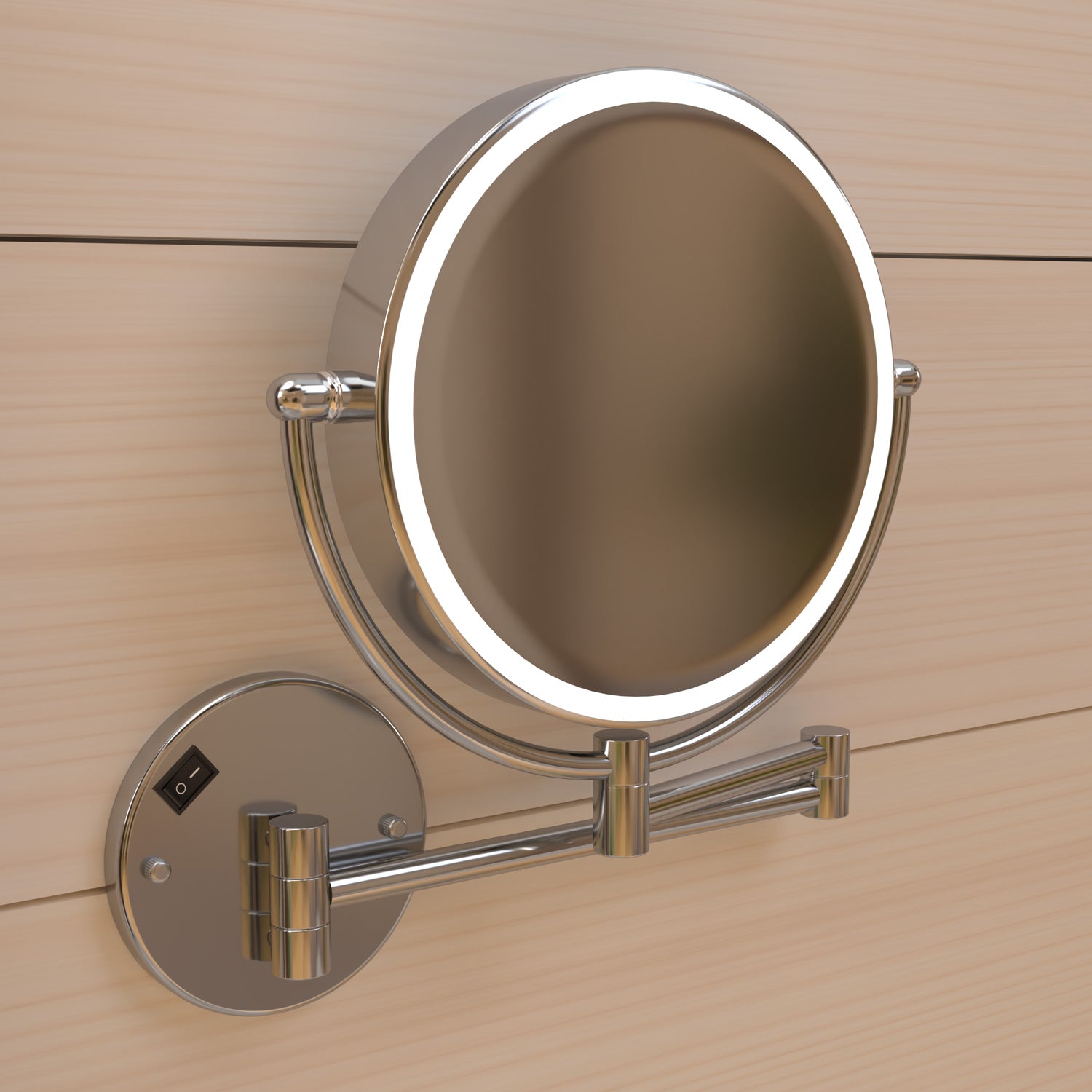 Anodized aluminum body round wall mount LED 7X magnified mirror