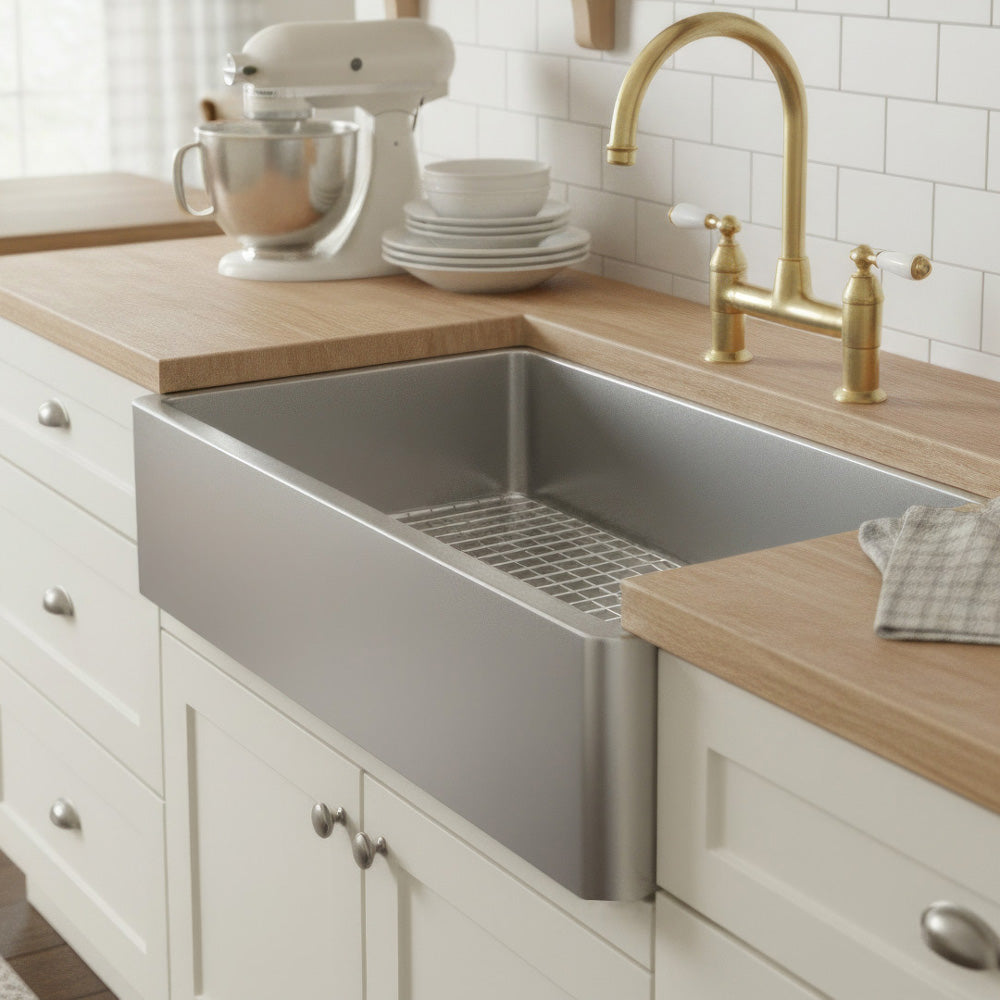 31" brushed stainless steel single bowl front apron undermount sink