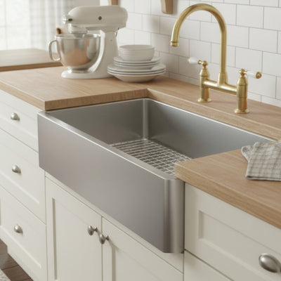 31" brushed stainless steel single bowl front apron undermount sink