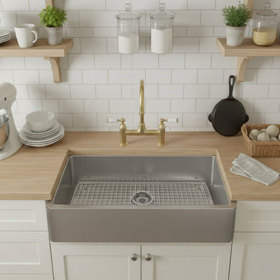 31" brushed stainless steel single bowl front apron undermount sink