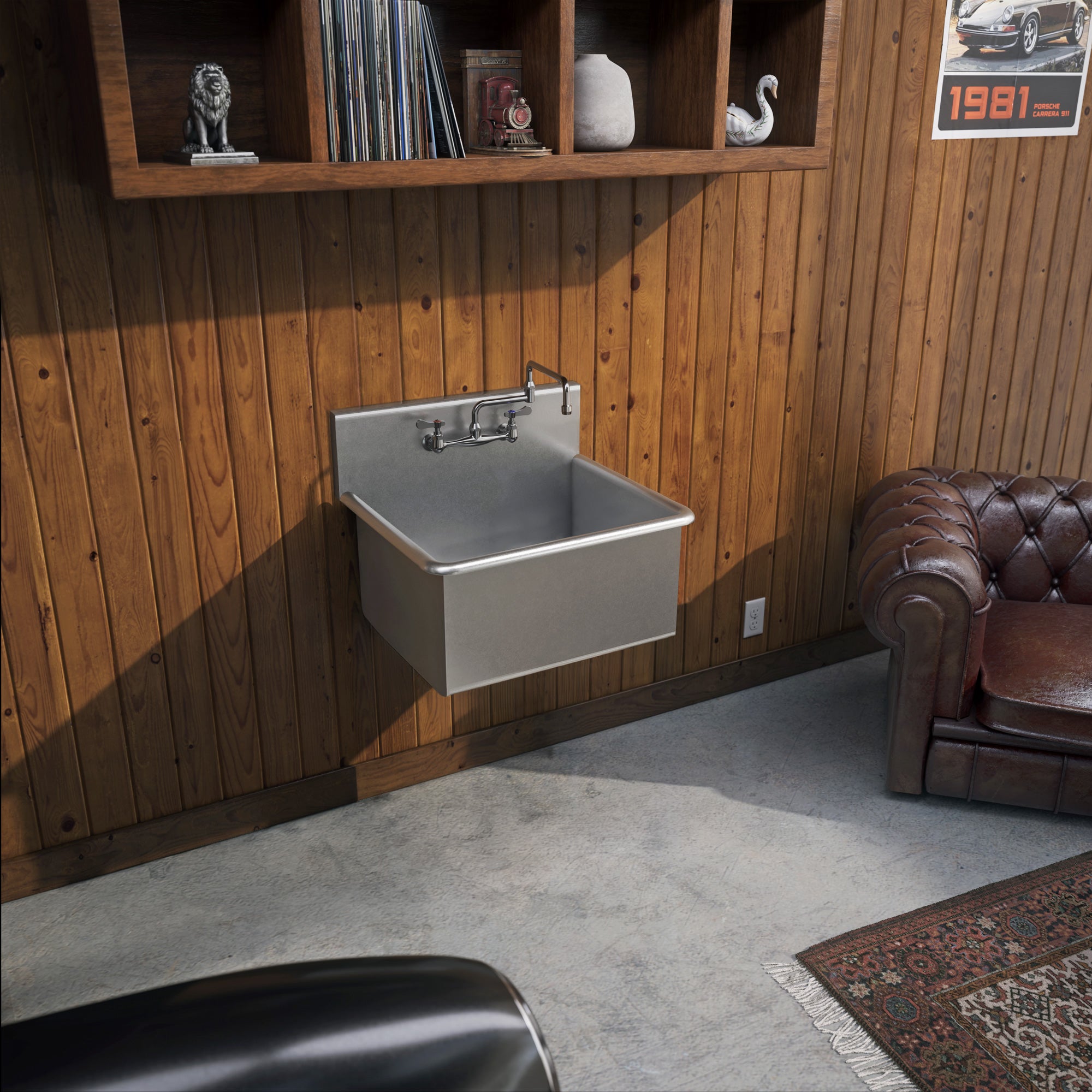 Brushed stainless steel commercial drop-in or wall mount utility sink