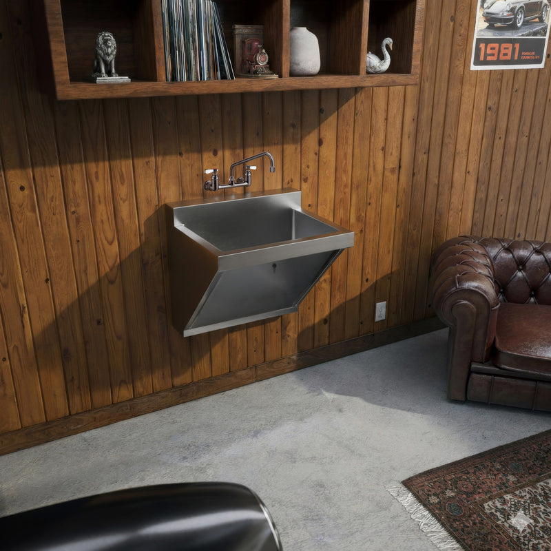 Brushed stainless steel commercial single bowl wall mount utility sink
