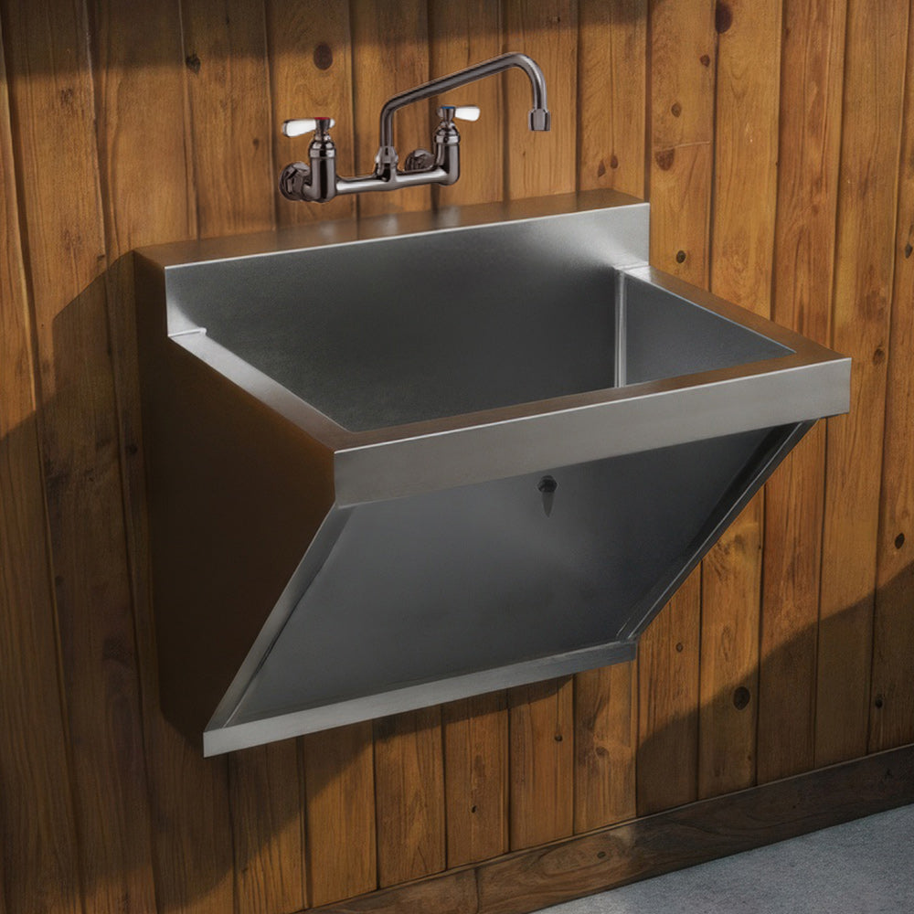 Brushed stainless steel commercial single bowl wall mount utility sink