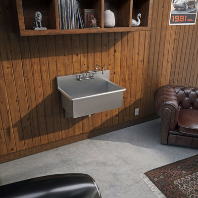 Brushed stainless steel commercial drop-in or wall mount utility sink