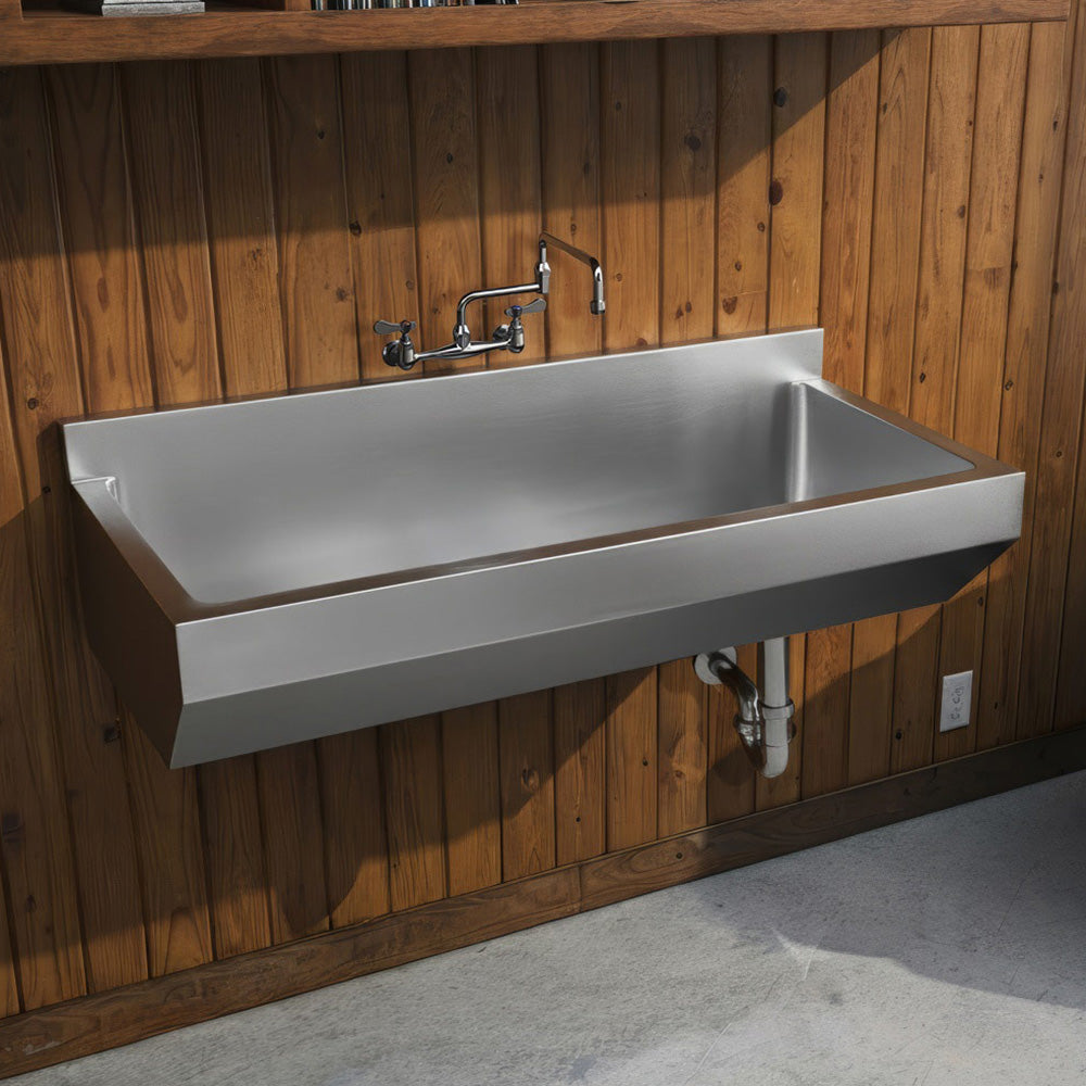 Brushed stainless steel commercial single bowl wall mount utility sink