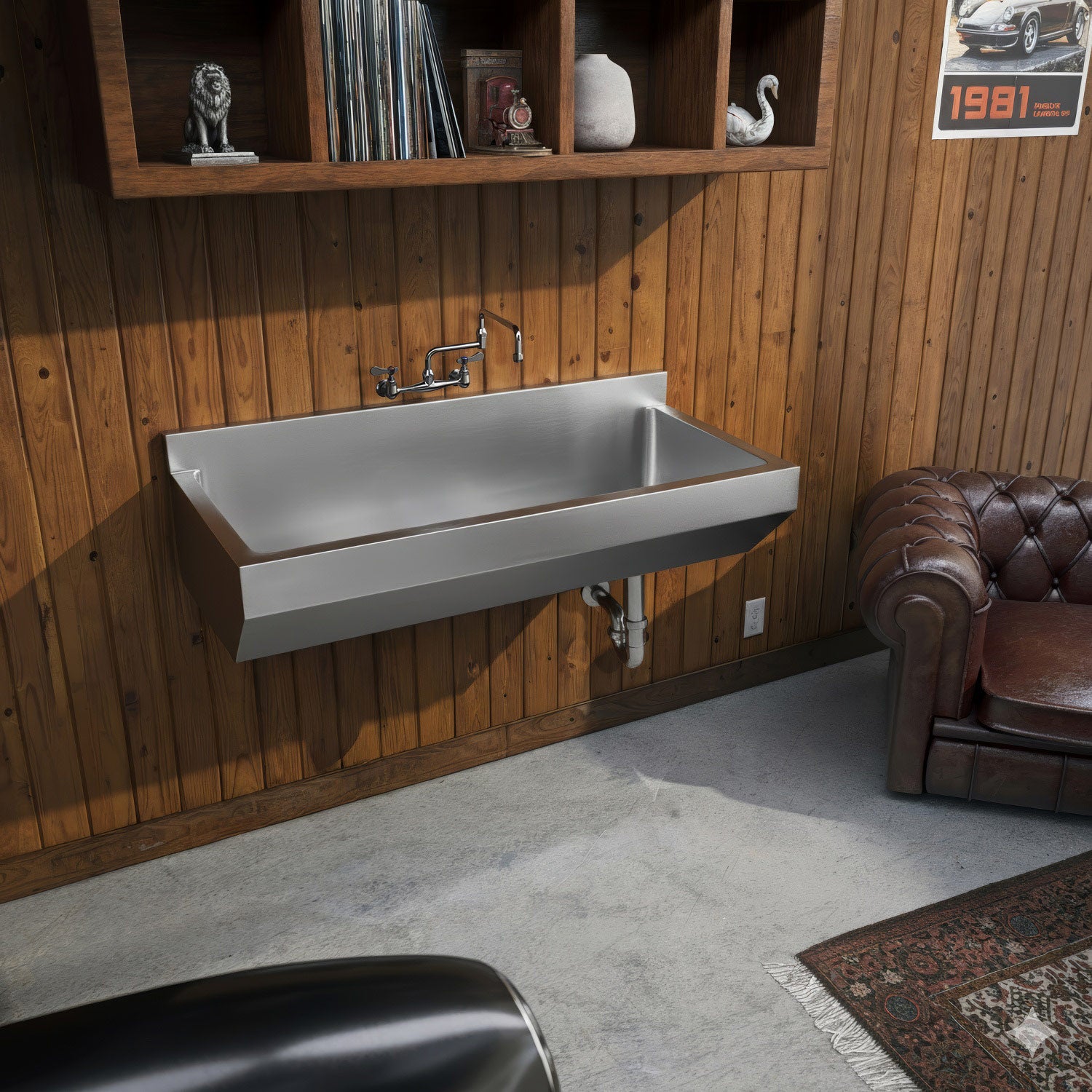 Brushed stainless steel commercial single bowl wall mount utility sink