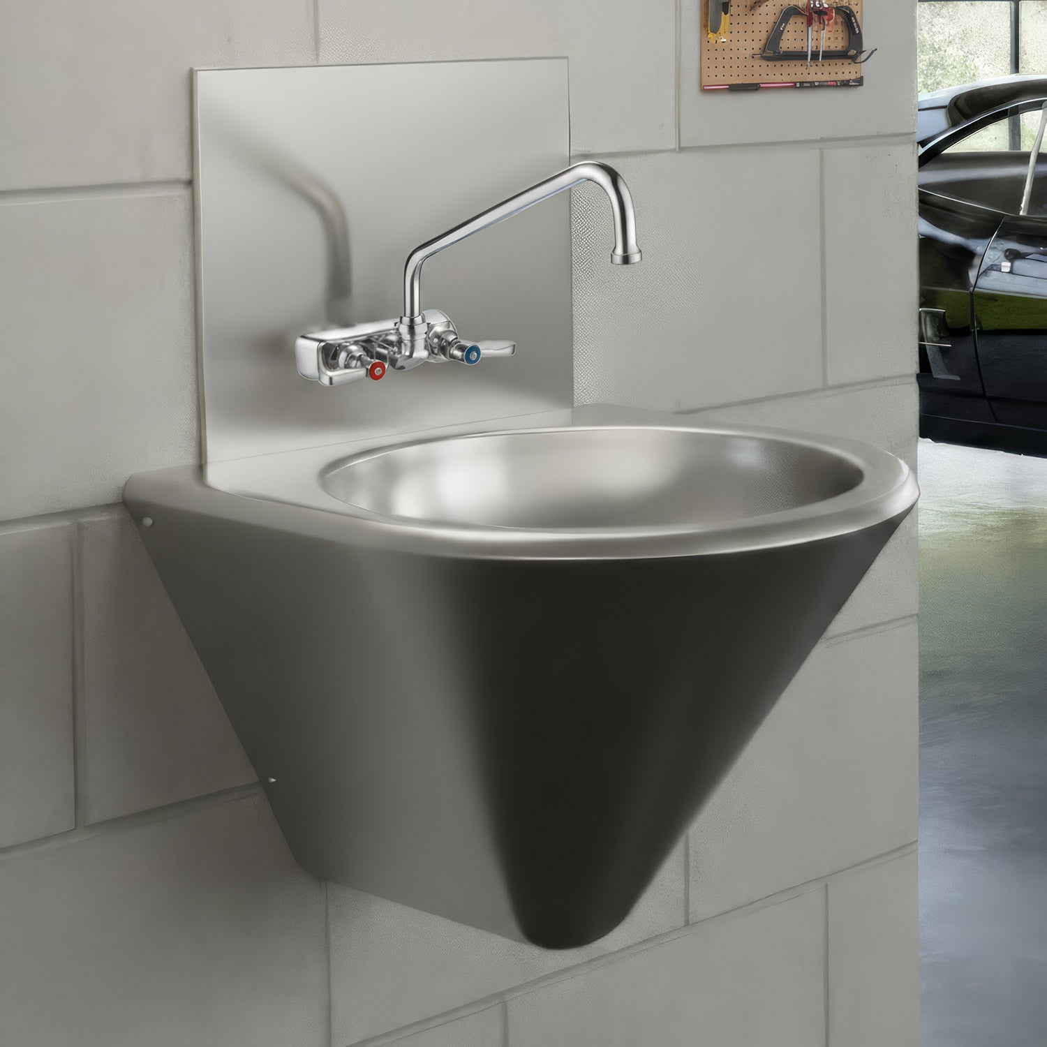 Brushed stainless steel commercial single bowl wall mount wash basin