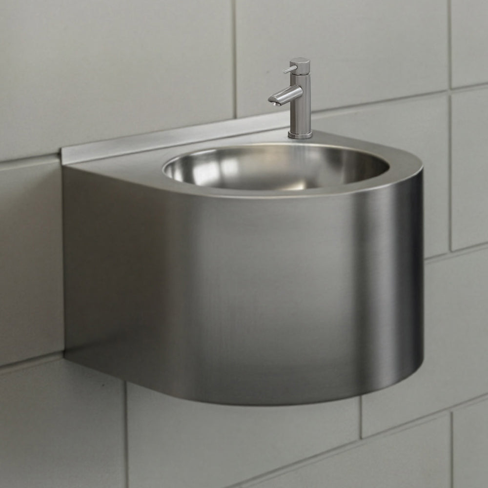 Brushed stainless steel commercial single bowl wall mount wash basin