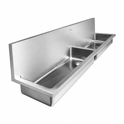 Brushed stainless steel double bowl wall mount utility sink