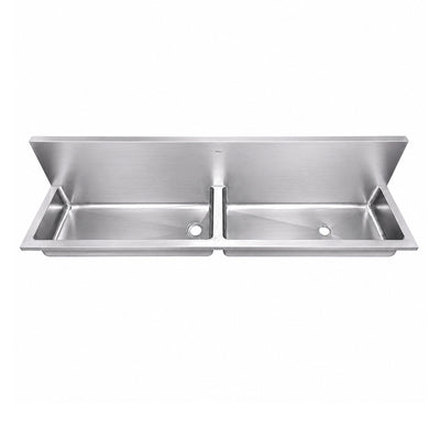 Brushed stainless steel double bowl wall mount utility sink