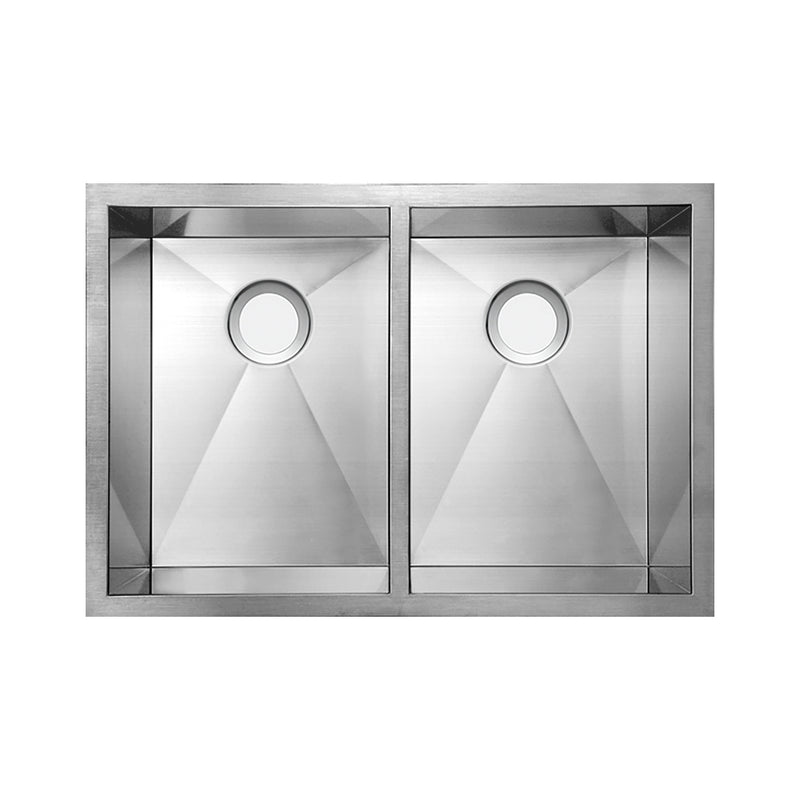 Brushed stainless steel commercial double bowl undermount kitchen sink
