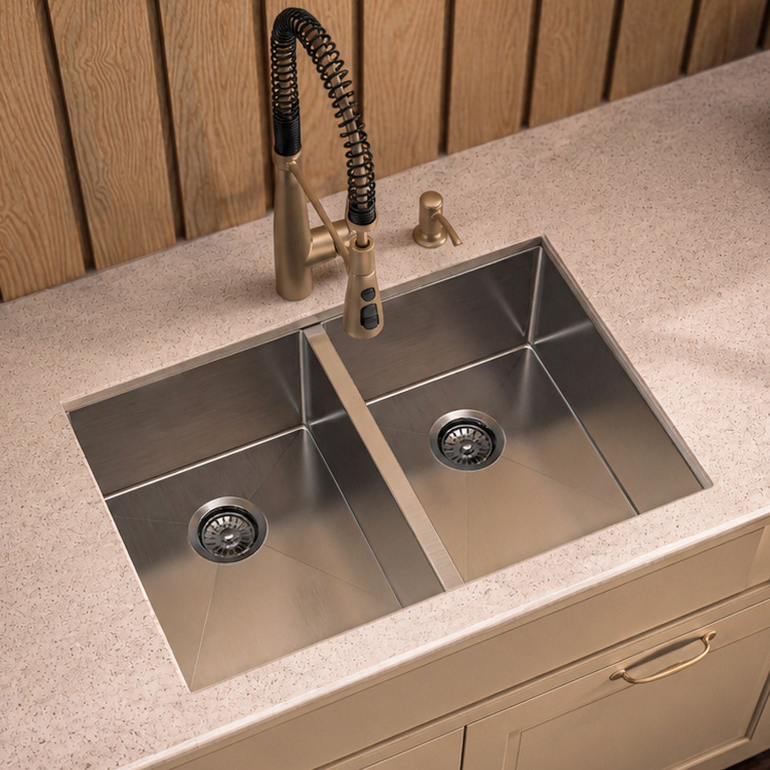 Brushed stainless steel commercial double bowl undermount kitchen sink