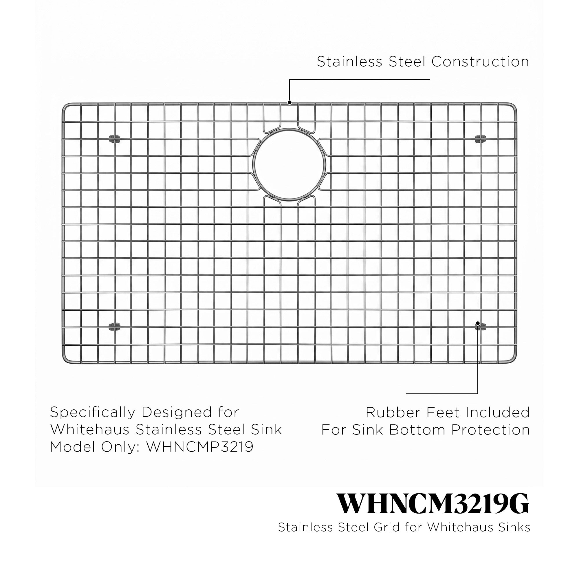 Stainless steel kitchen sink grid for sink model WHNCM3219