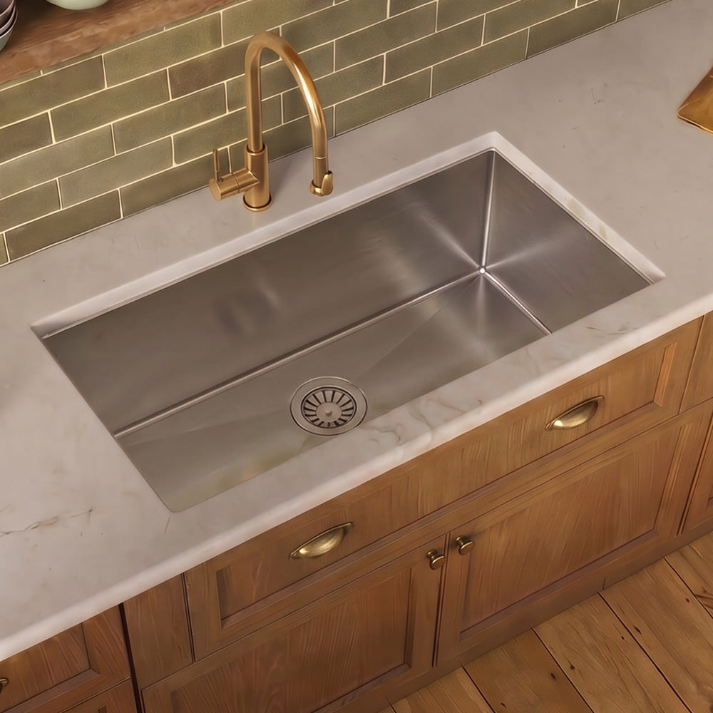 Brushed stainless steel commercial single bowl undermount sink