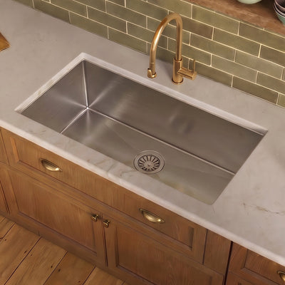 Brushed stainless steel commercial single bowl undermount sink