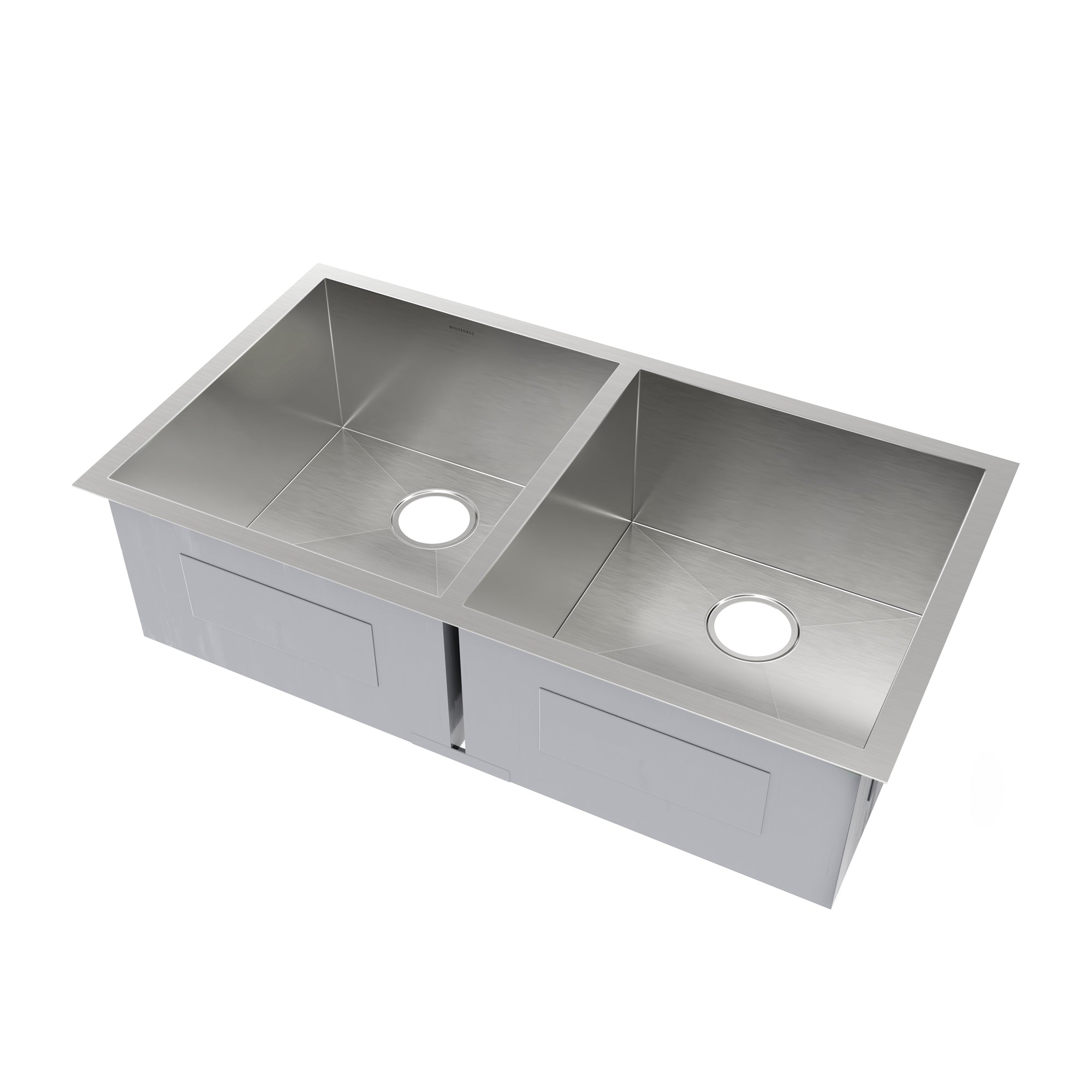 Brushed stainless steel commercial double bowl undermount sink
