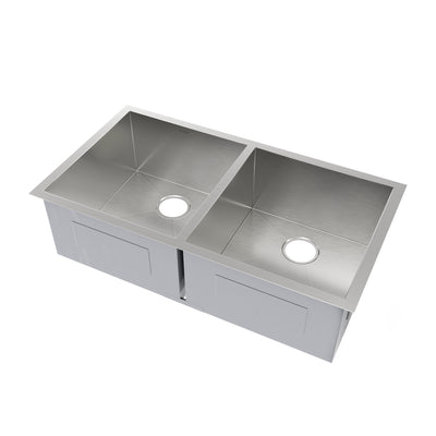 Brushed stainless steel commercial double bowl undermount sink