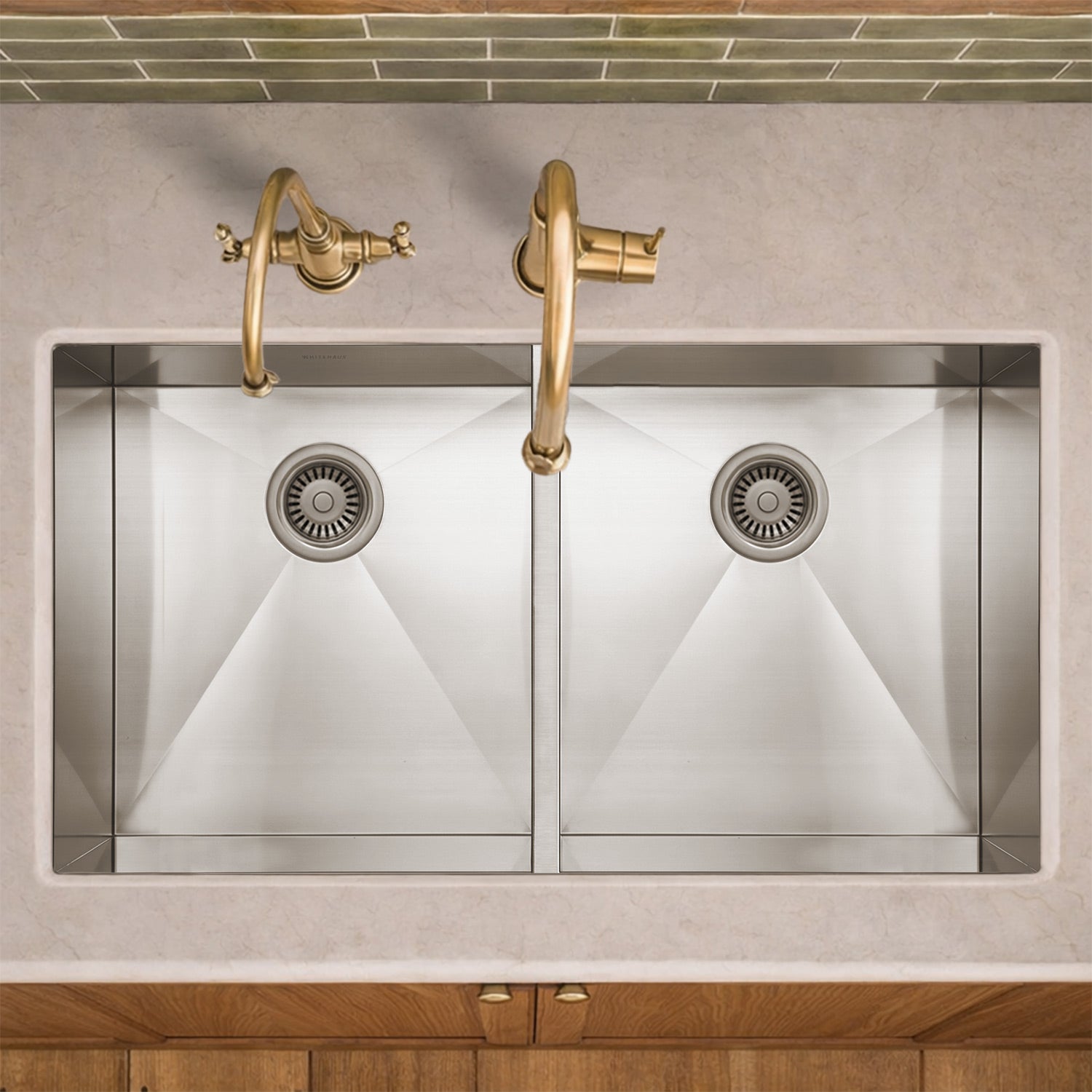 Brushed stainless steel commercial double bowl undermount sink