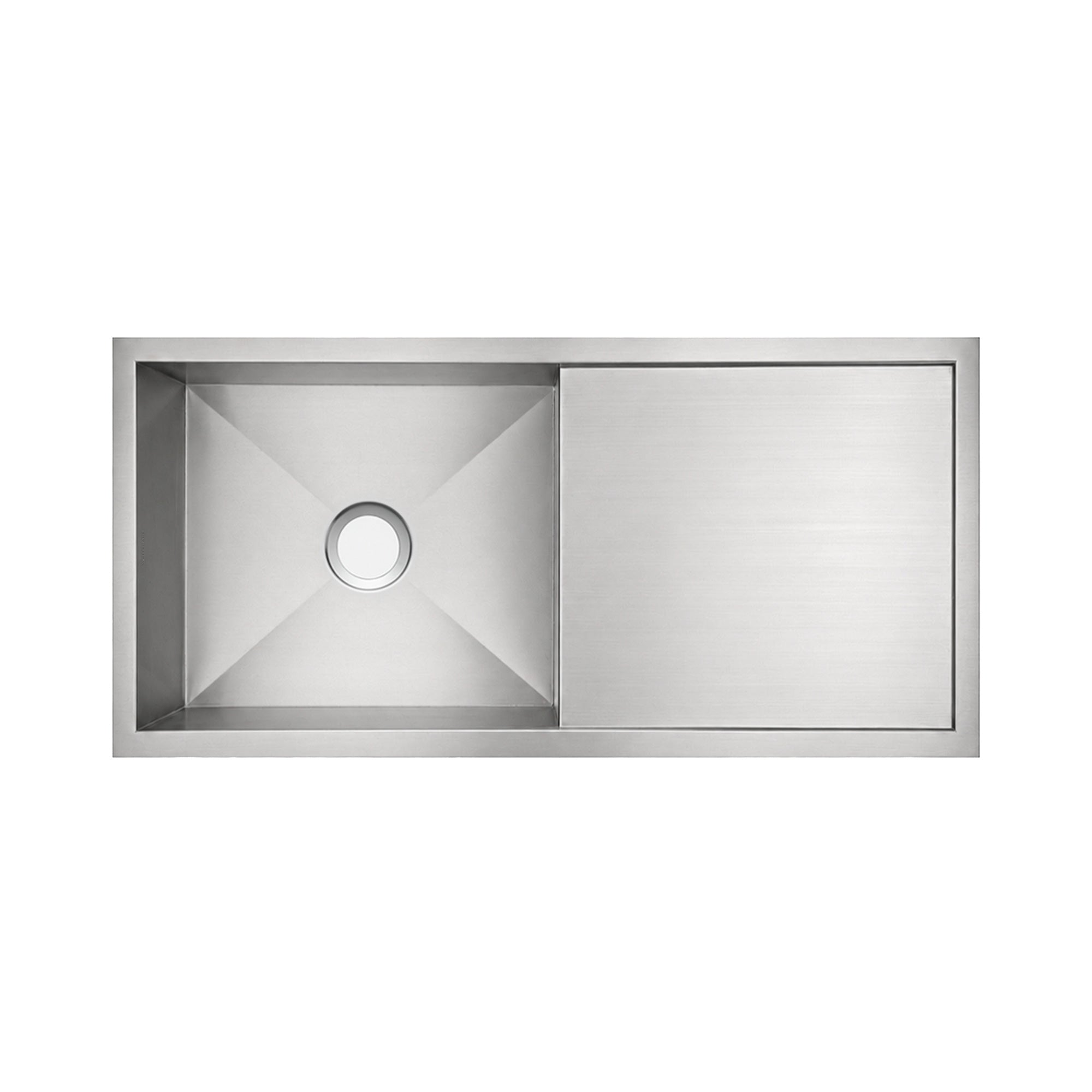 Brushed stainless steel commercial single bowl reversible undermount sink with integral drain board