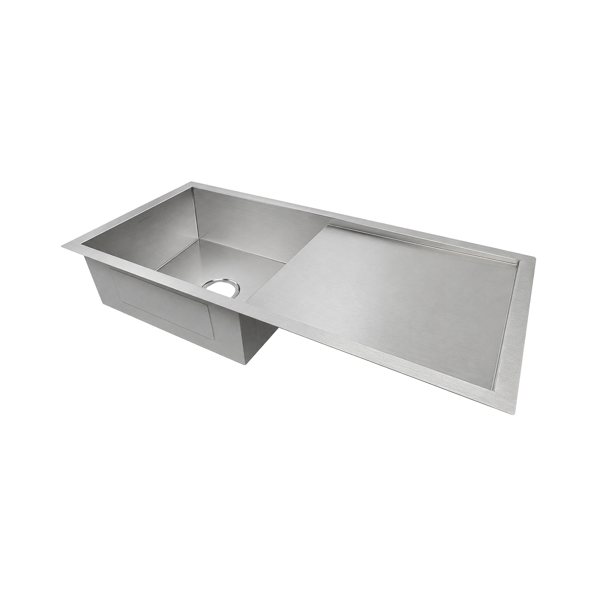 Brushed stainless steel commercial single bowl reversible undermount sink with integral drain board