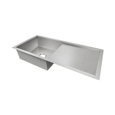 Brushed stainless steel commercial single bowl reversible undermount sink with integral drain board