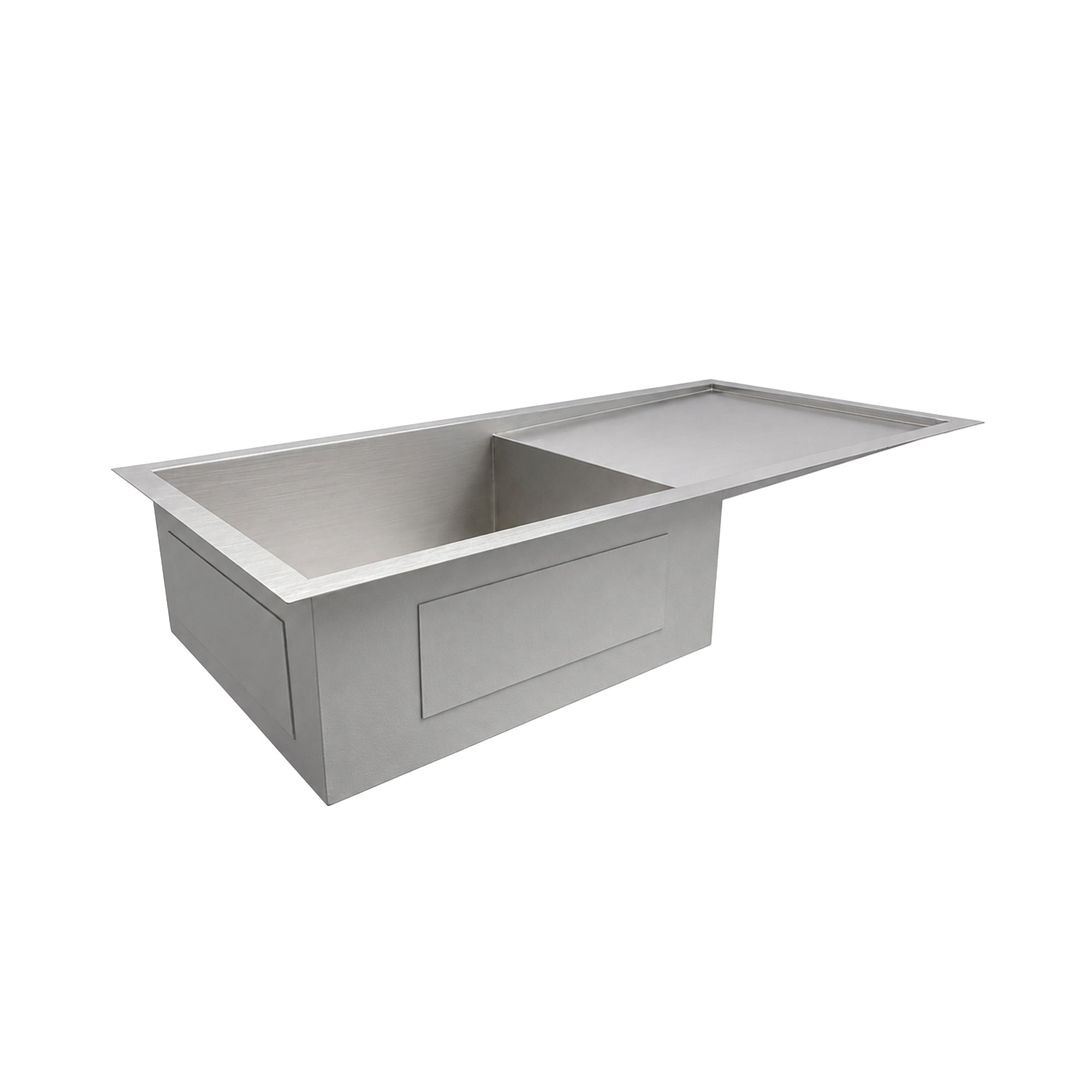 Brushed stainless steel commercial single bowl reversible undermount sink with integral drain board