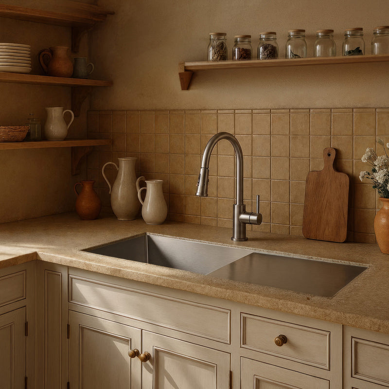 Brushed stainless steel commercial single bowl reversible undermount sink with integral drain board
