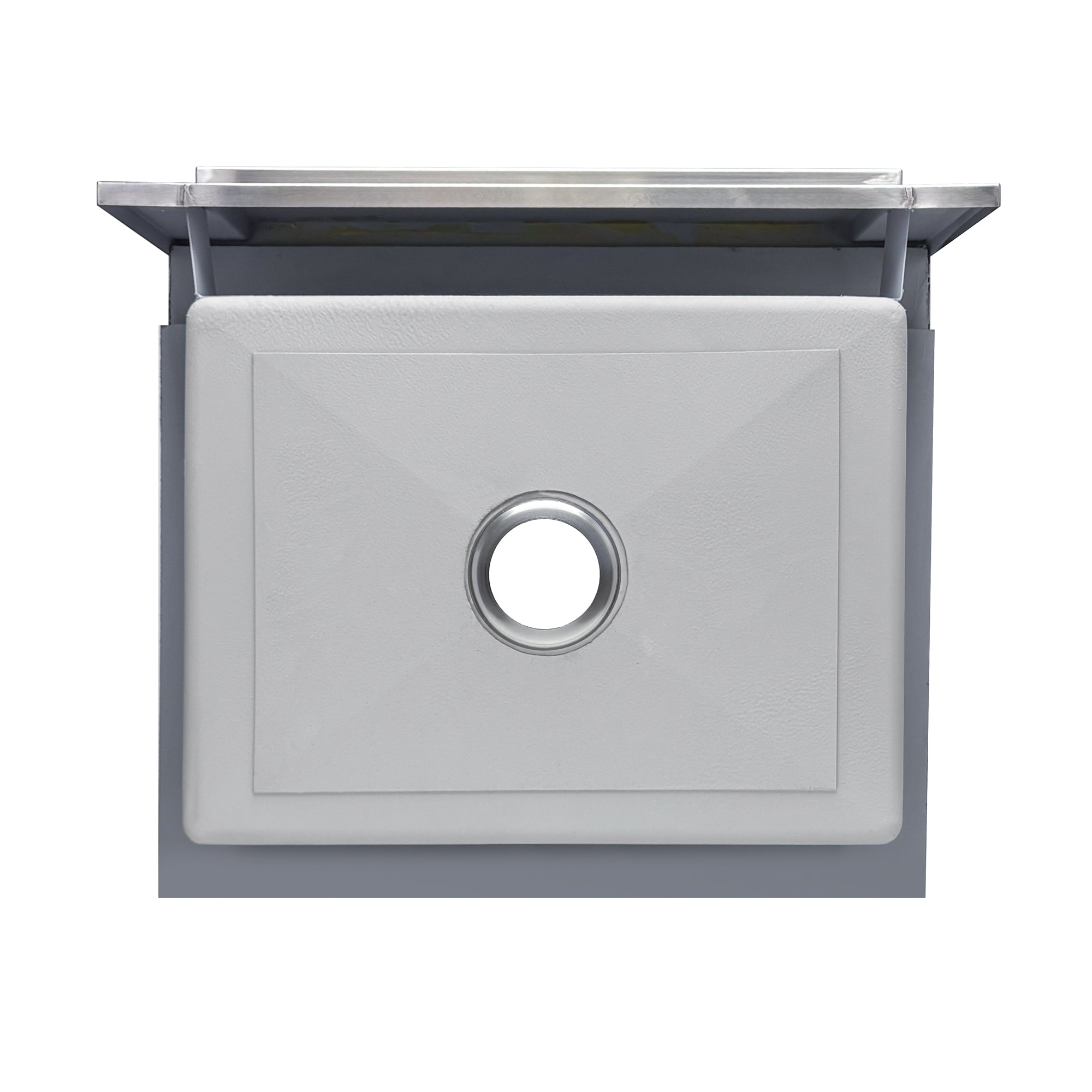 Brushed stainless steel commercial single bowl sink with a decorative notched front apron