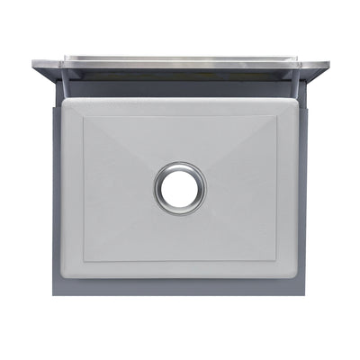 Brushed stainless steel commercial single bowl sink with a decorative notched front apron