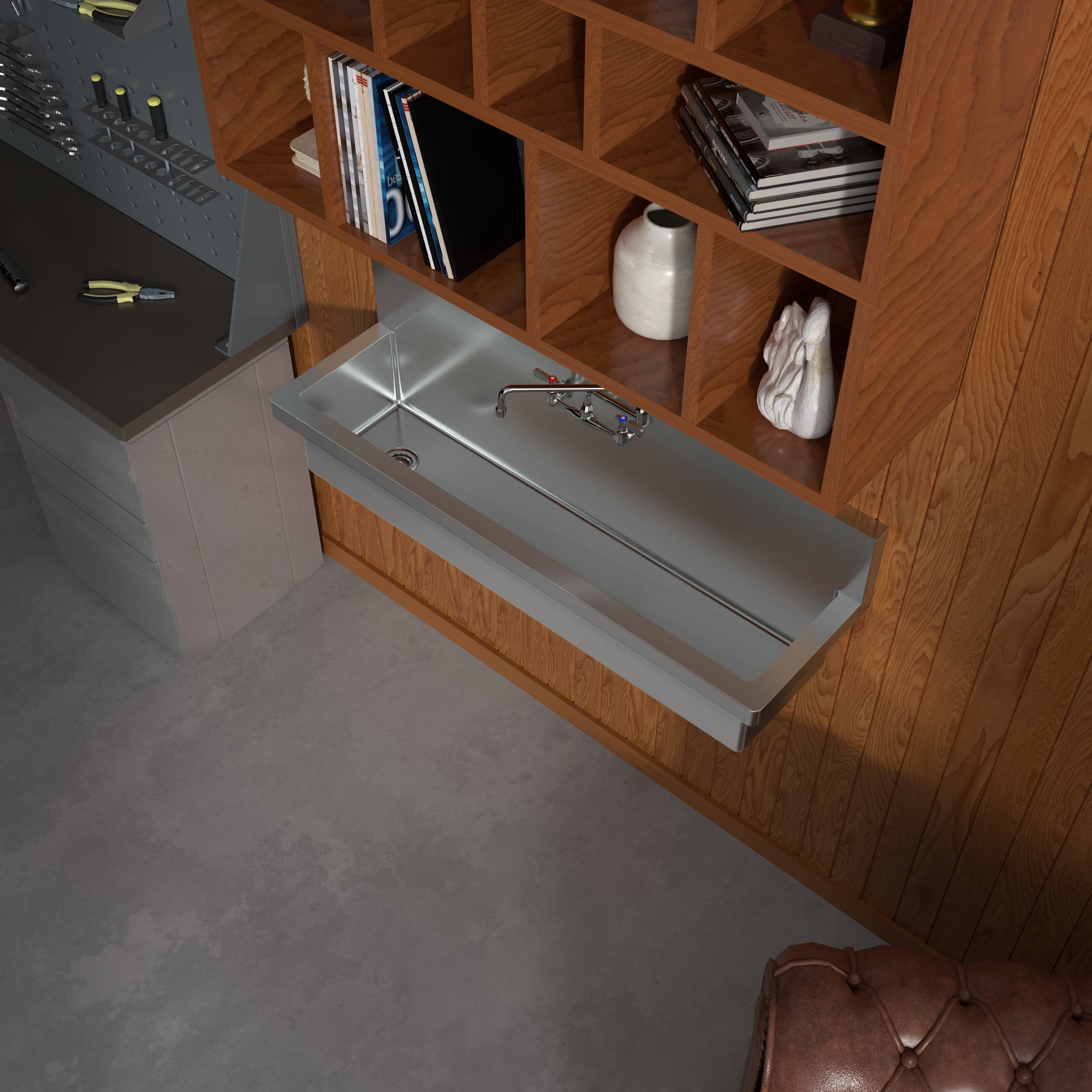 Brushed stainless steel commercial single bowl wall mount utility sink