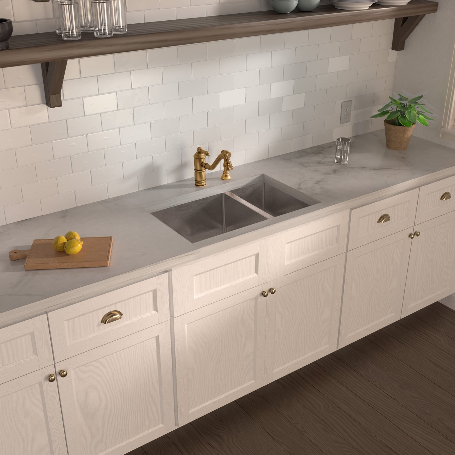 Brushed stainless steel commercial double bowl undermount sink