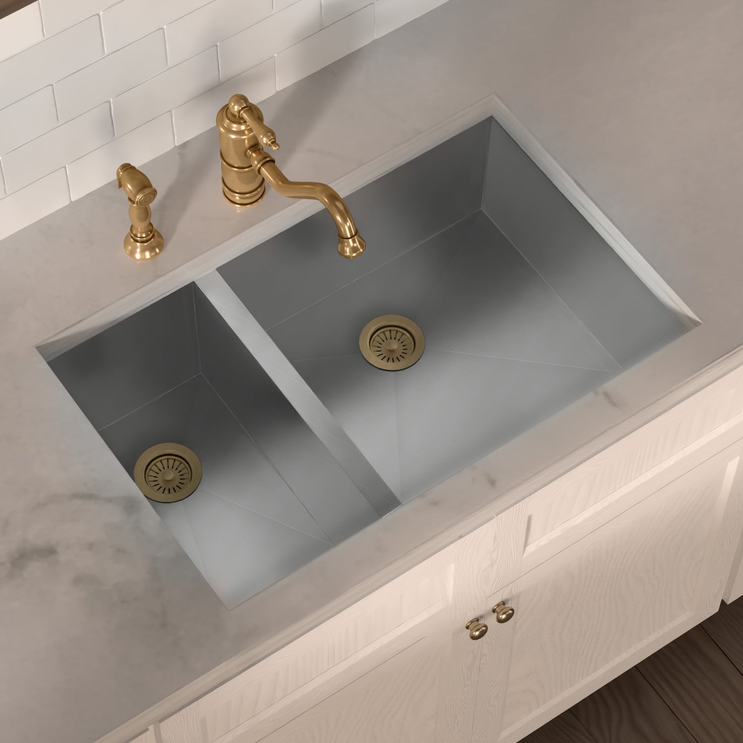 Brushed stainless steel commercial double bowl undermount sink