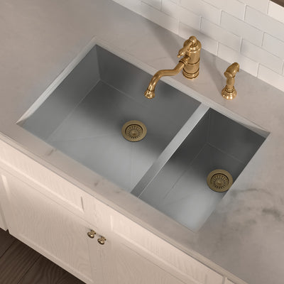 Brushed stainless steel commercial double bowl undermount sink