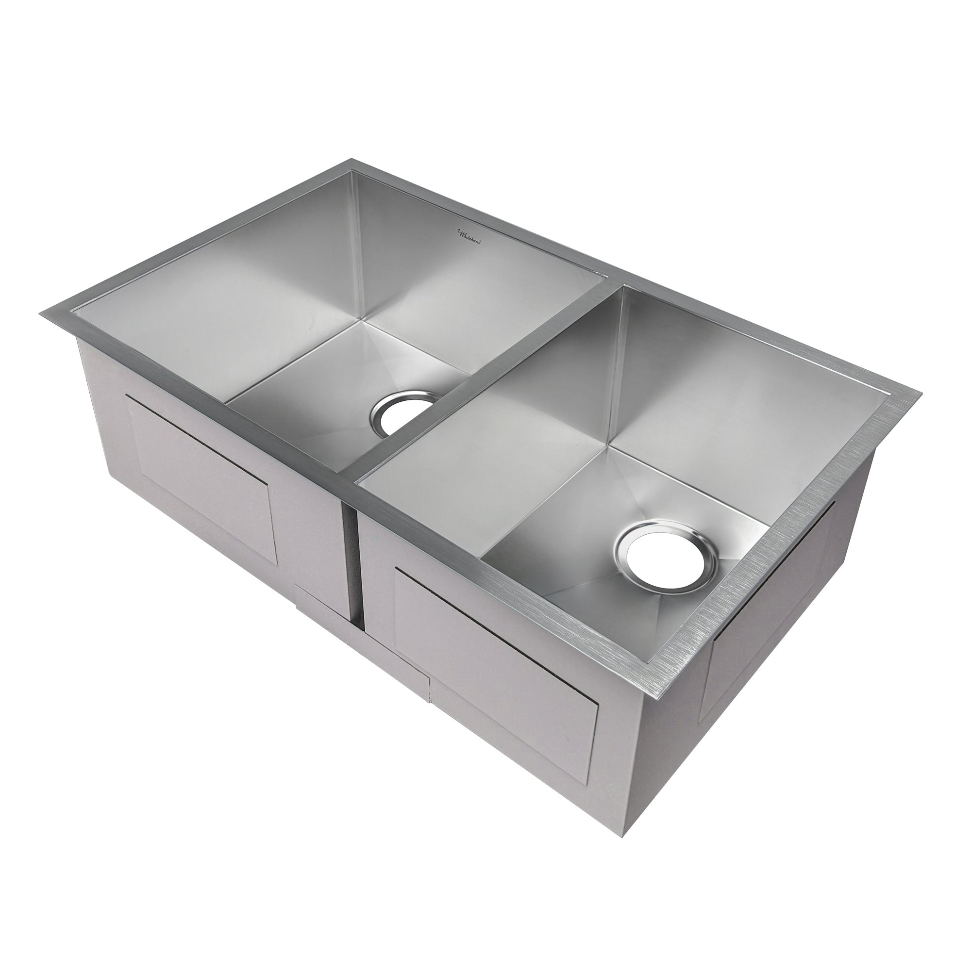 Brushed stainless steel commercial double bowl undermount sink