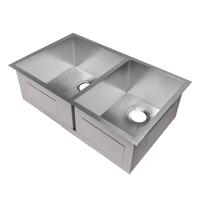 Brushed stainless steel commercial double bowl undermount sink