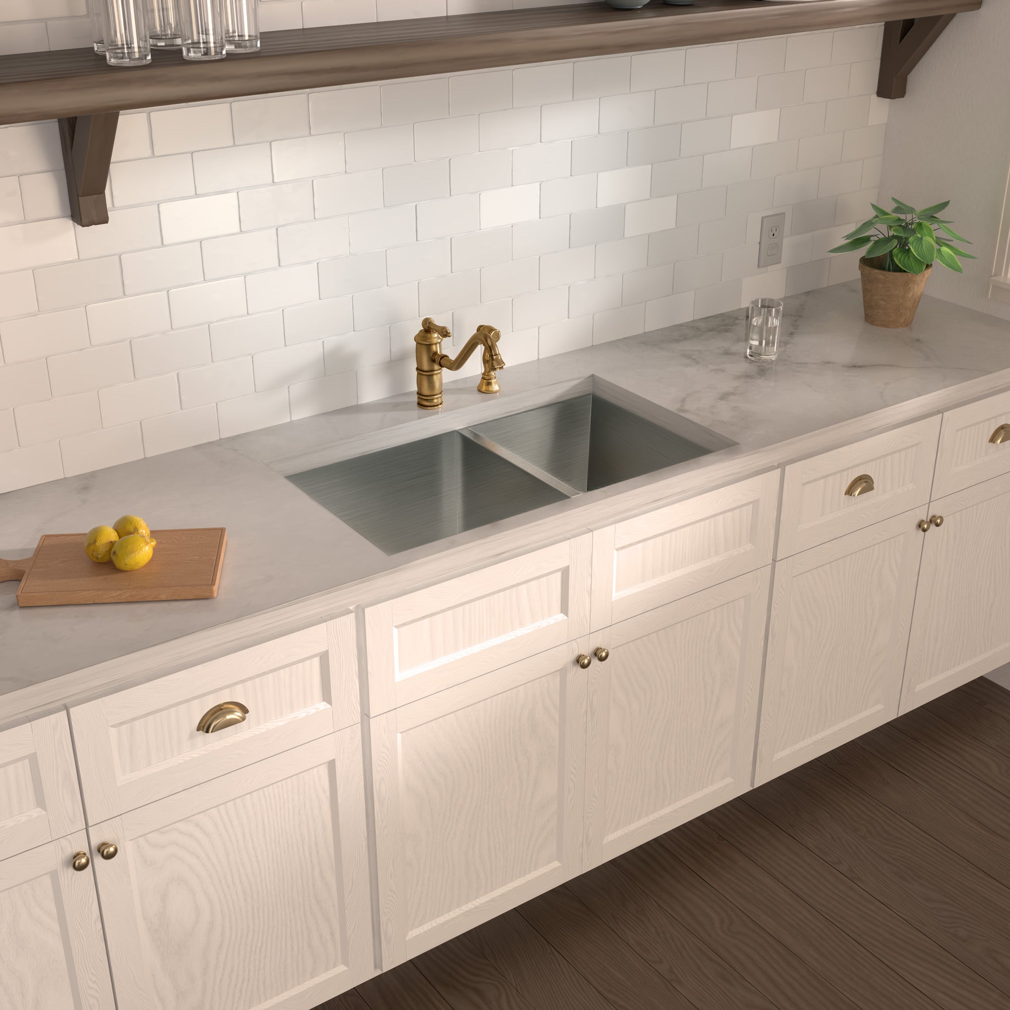 Brushed stainless steel commercial double bowl undermount sink