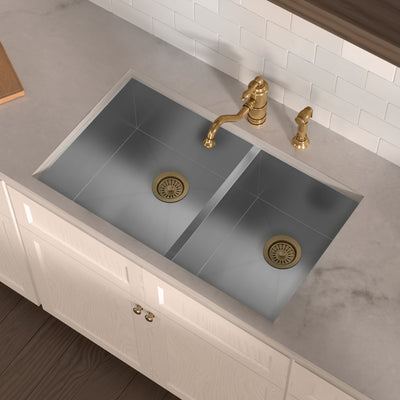 Brushed stainless steel commercial double bowl undermount sink