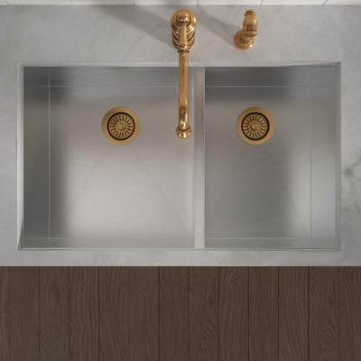 Brushed stainless steel commercial double bowl undermount sink