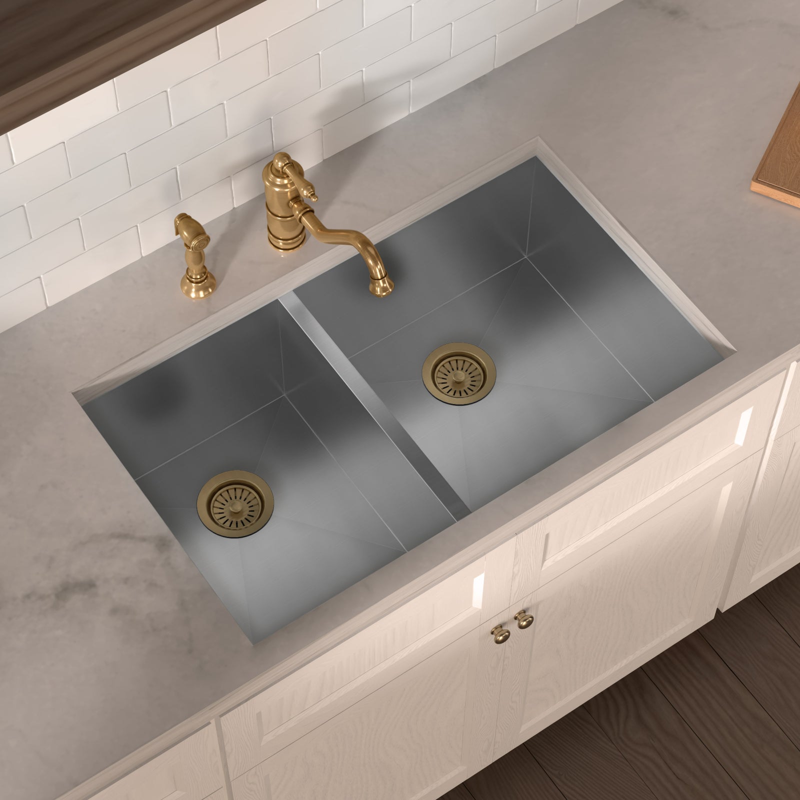 Brushed stainless steel commercial double bowl undermount sink