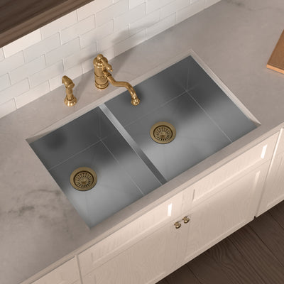 Brushed stainless steel commercial double bowl undermount sink