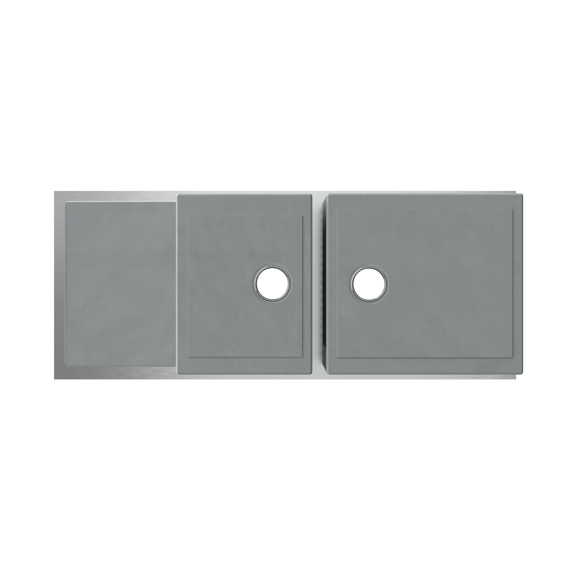 Brushed stainless steel commercial double bowl reversible undermount sink with integral drain board