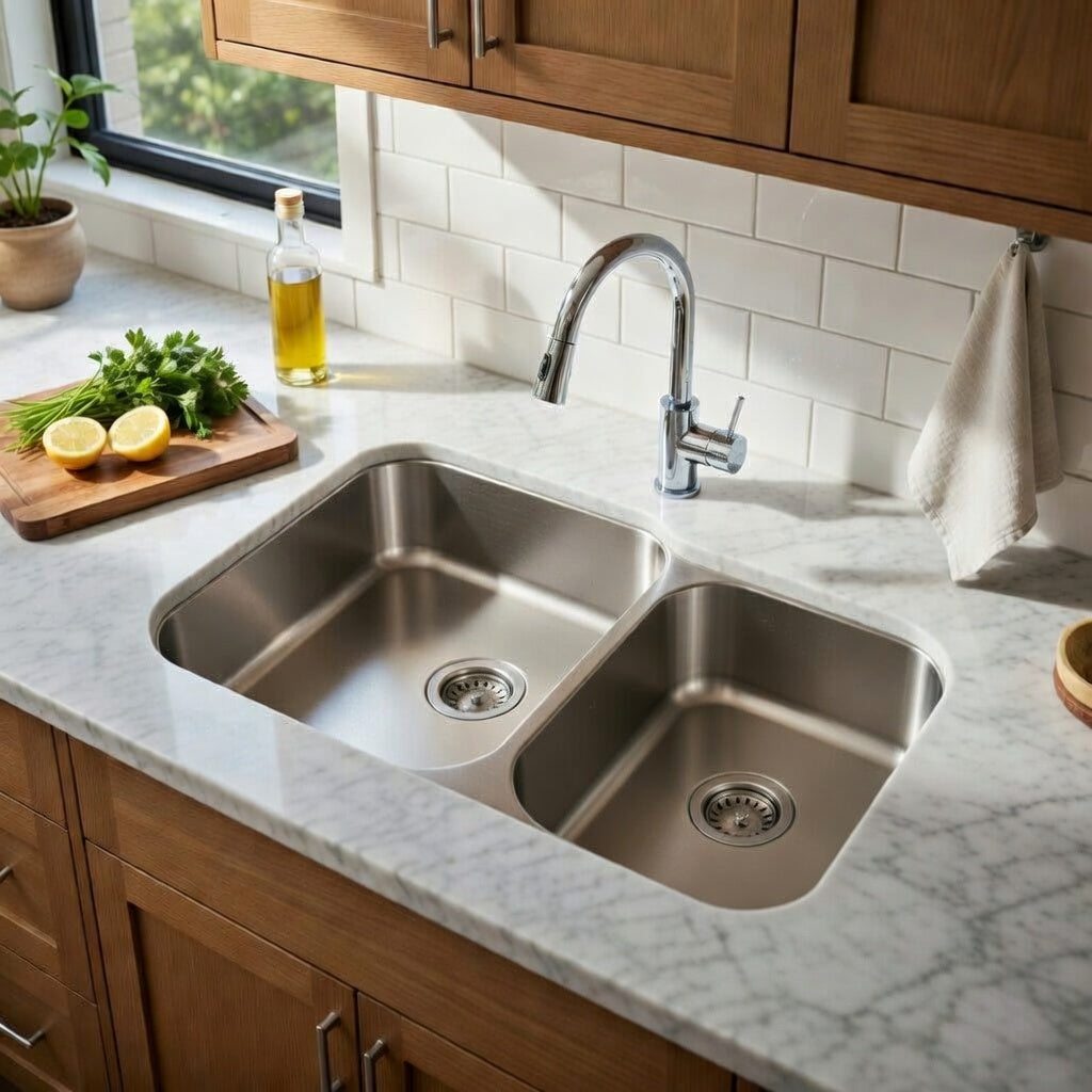 Noah's Collection 33" Brushed Stainless Steel Double Bowl Undermount Sink