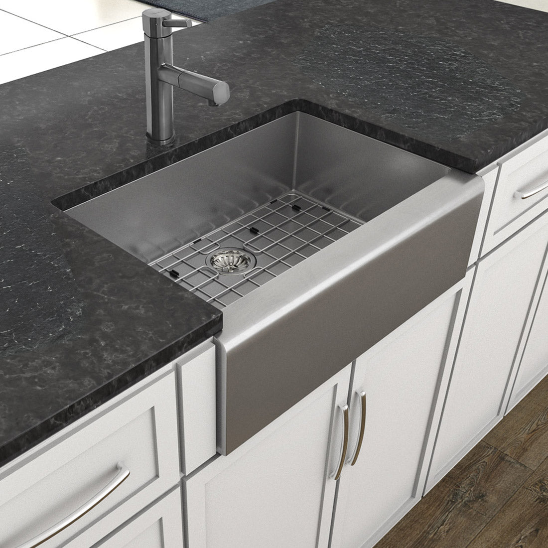 30" Front Apron Single Bowl 16 Gauge Stainless Steel Kitchen Sink Set