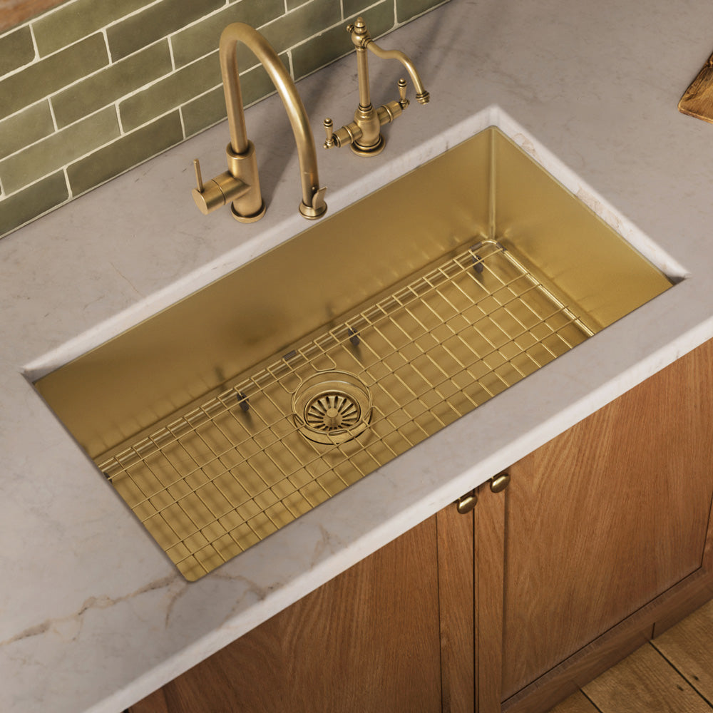 Undermount/ Drop-In Single Bowl Stainless Steel Kitchen Sink Set: 16 Gauge, Linen Textured Inner Bowl