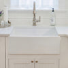 Reversible single bowl fireclay kitchen sinks: plain, concave front apron